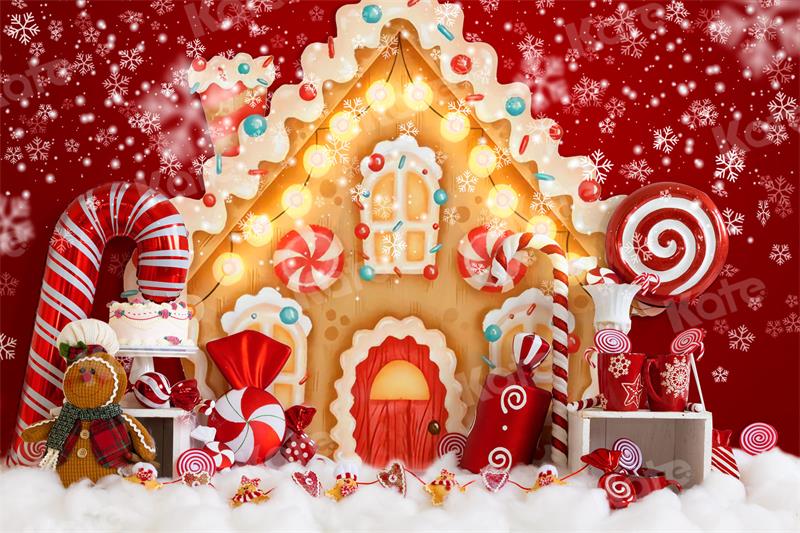 Kate Christmas Backdrop Gingerbread House Candy for Photography - Kate Backdrop AU