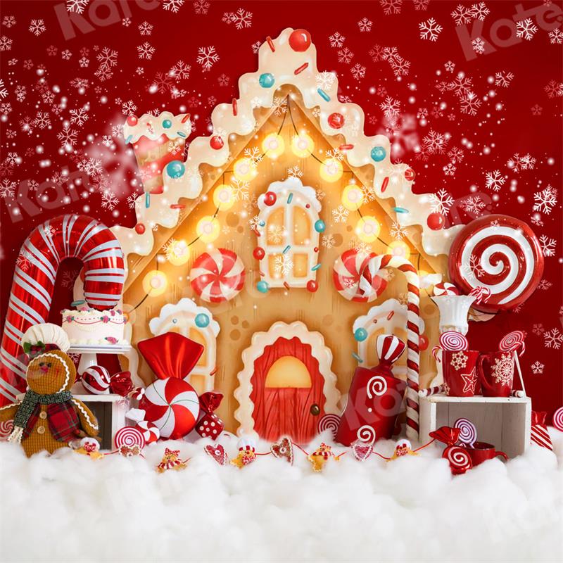Kate Christmas Backdrop Gingerbread House Candy for Photography - Kate Backdrop AU