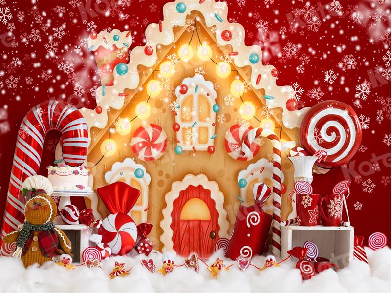 Kate Christmas Backdrop Gingerbread House Candy for Photography - Kate Backdrop AU
