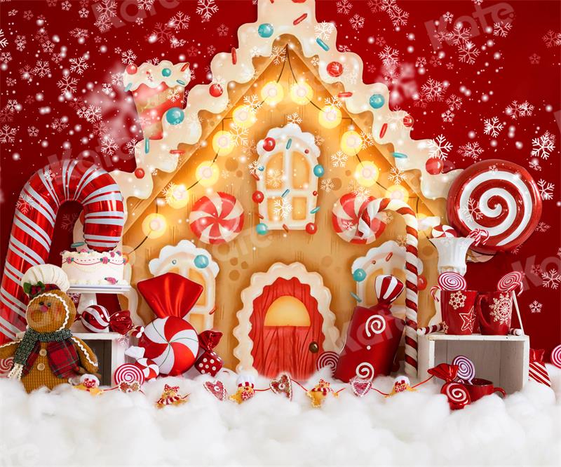 Kate Christmas Backdrop Gingerbread House Candy for Photography - Kate Backdrop AU