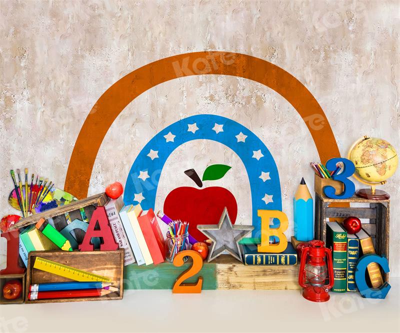 Kate Back to School Backdrop Apple Rainbow for Photography - Kate Backdrop AU