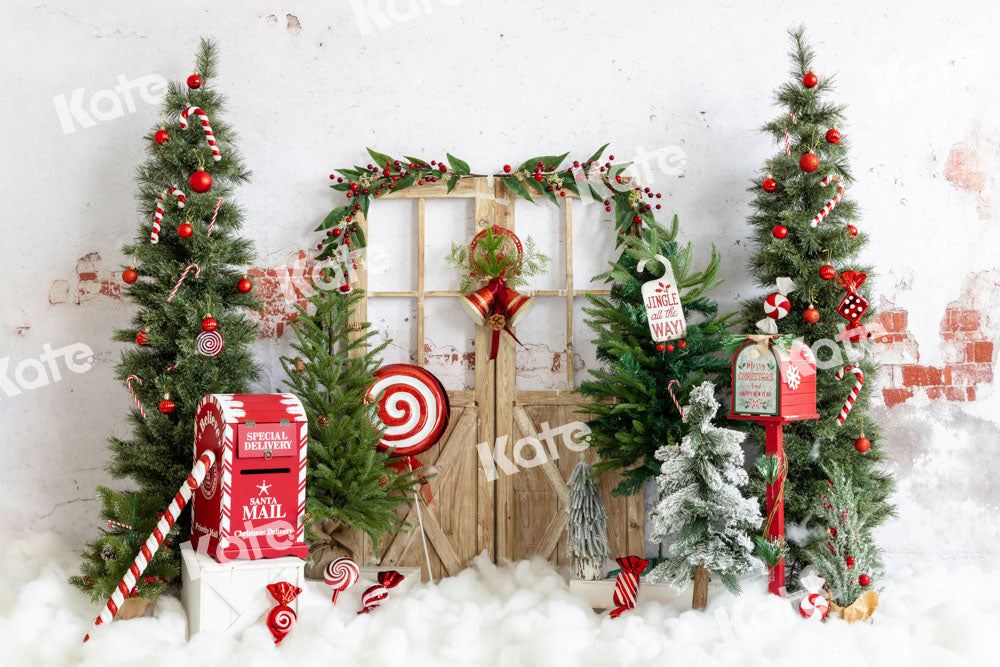 Kate Winter Christmas Tree Backdrop Snow Mailbox Designed by Emetselch - Kate Backdrop AU