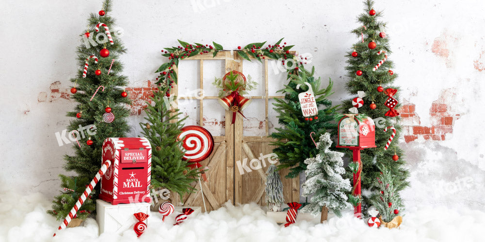 Kate Winter Christmas Tree Backdrop Snow Mailbox Designed by Emetselch - Kate Backdrop AU