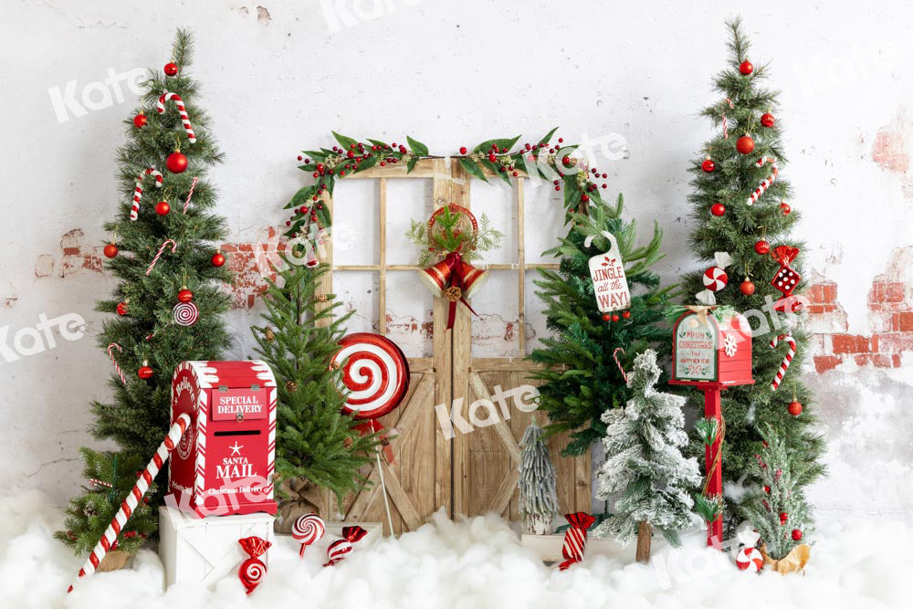 Kate Winter Christmas Tree Backdrop Snow Mailbox Designed by Emetselch - Kate Backdrop AU