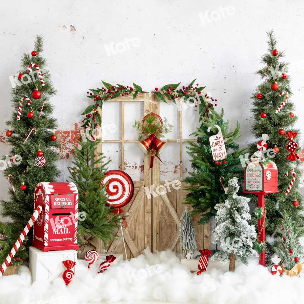 Kate Winter Christmas Tree Backdrop Snow Mailbox Designed by Emetselch - Kate Backdrop AU