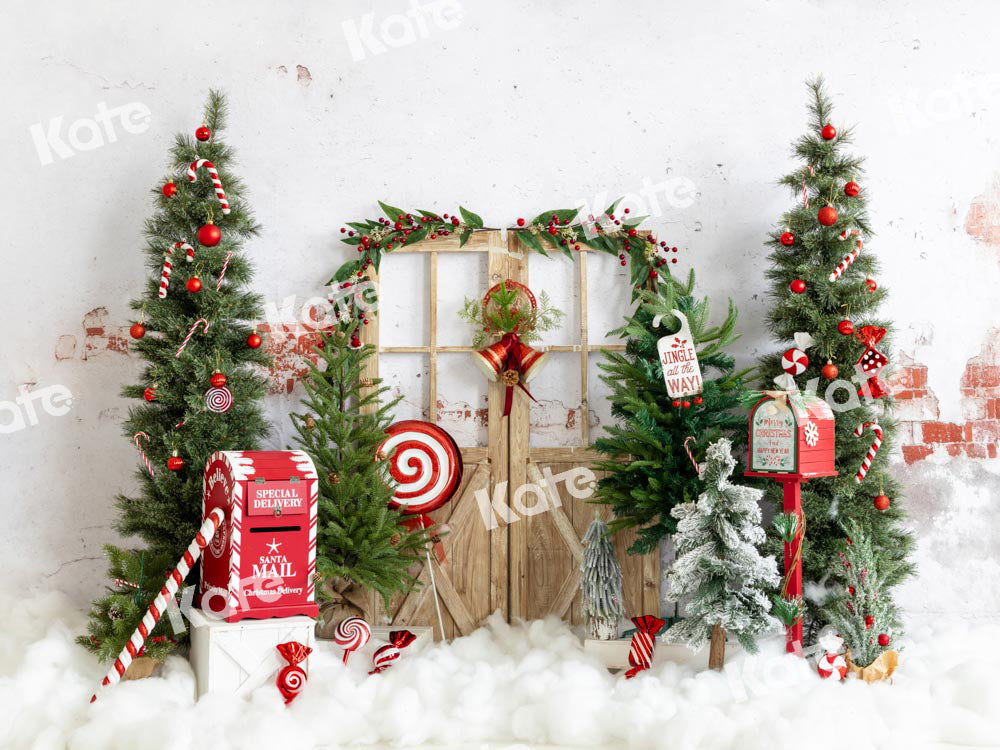 Kate Winter Christmas Tree Backdrop Snow Mailbox Designed by Emetselch - Kate Backdrop AU