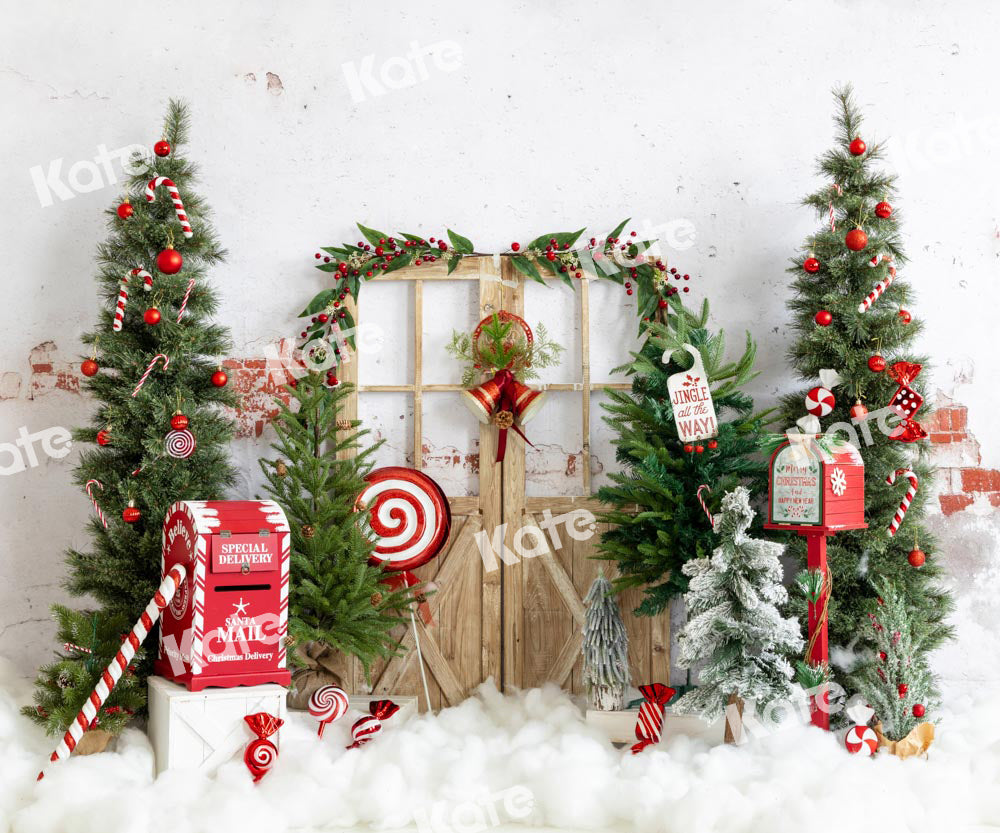 Kate Winter Christmas Tree Backdrop Snow Mailbox Designed by Emetselch - Kate Backdrop AU