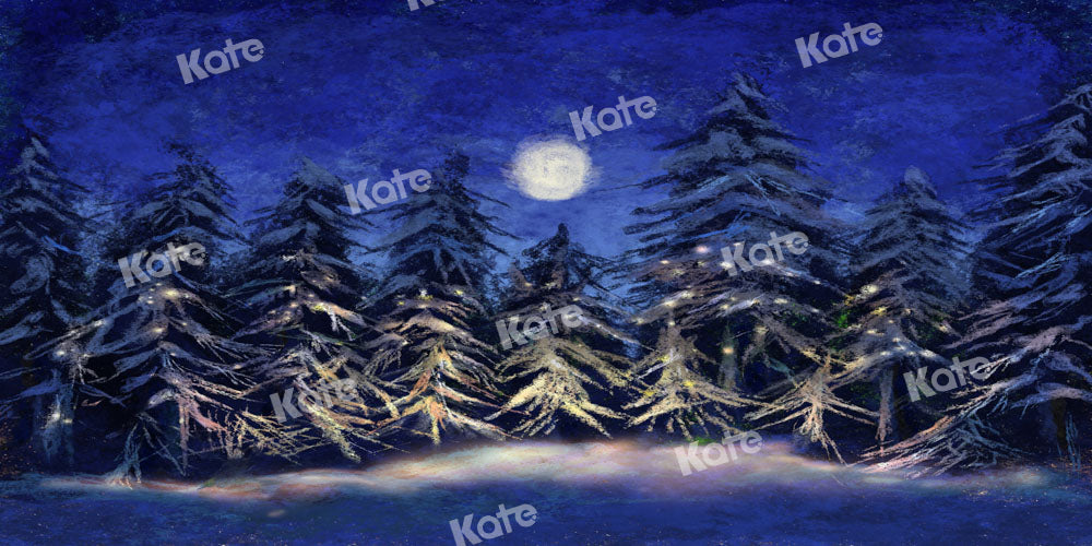 Kate Christmas Backdrop Forest Snow Night Moon Designed by Chain Photography - Kate Backdrop AU