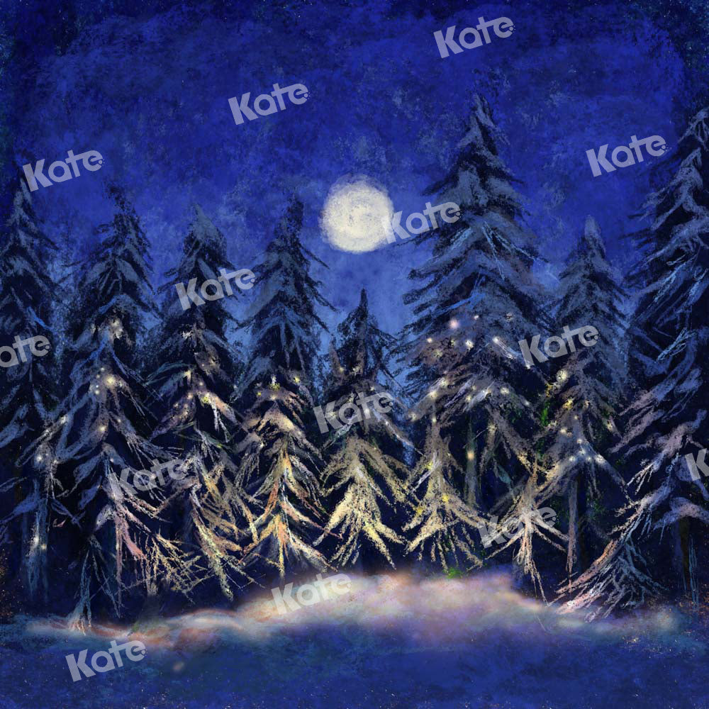 Kate Christmas Backdrop Forest Snow Night Moon Designed by Chain Photography - Kate Backdrop AU