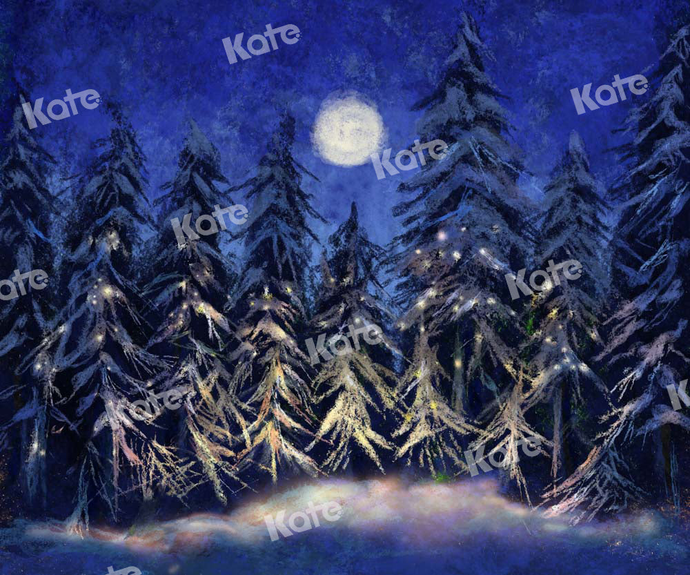 Kate Christmas Backdrop Forest Snow Night Moon Designed by Chain Photography - Kate Backdrop AU