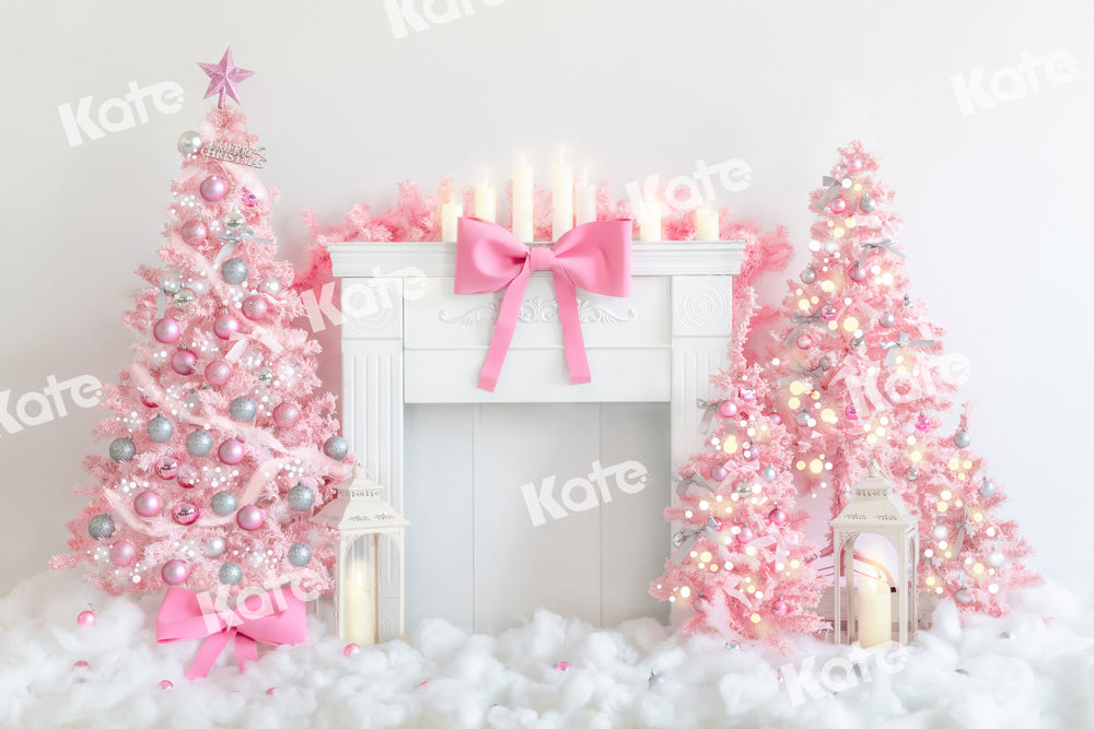Kate Pink Christmas Tree Backdrop Fireplace Designed by Emetselch - Kate Backdrop AU