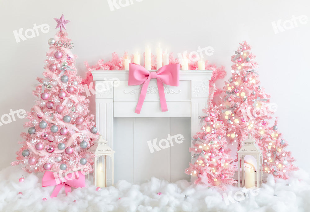 Kate Pink Christmas Tree Backdrop Fireplace Designed by Emetselch - Kate Backdrop AU