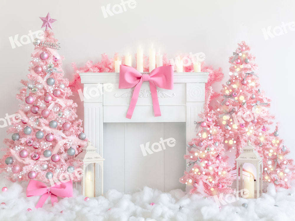 Kate Pink Christmas Tree Backdrop Fireplace Designed by Emetselch - Kate Backdrop AU