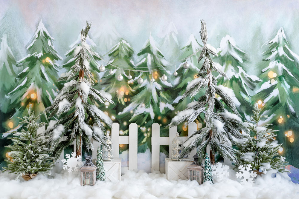 Kate Christmas Tree Backdrop Snow Forest Designed by Emetselch - Kate Backdrop AU