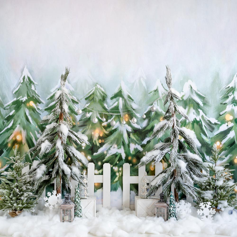 Kate Christmas Tree Backdrop Snow Forest Designed by Emetselch - Kate Backdrop AU