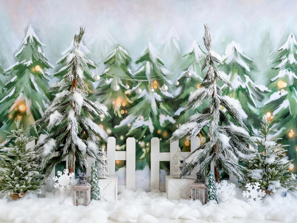 Kate Christmas Tree Backdrop Snow Forest Designed by Emetselch - Kate Backdrop AU