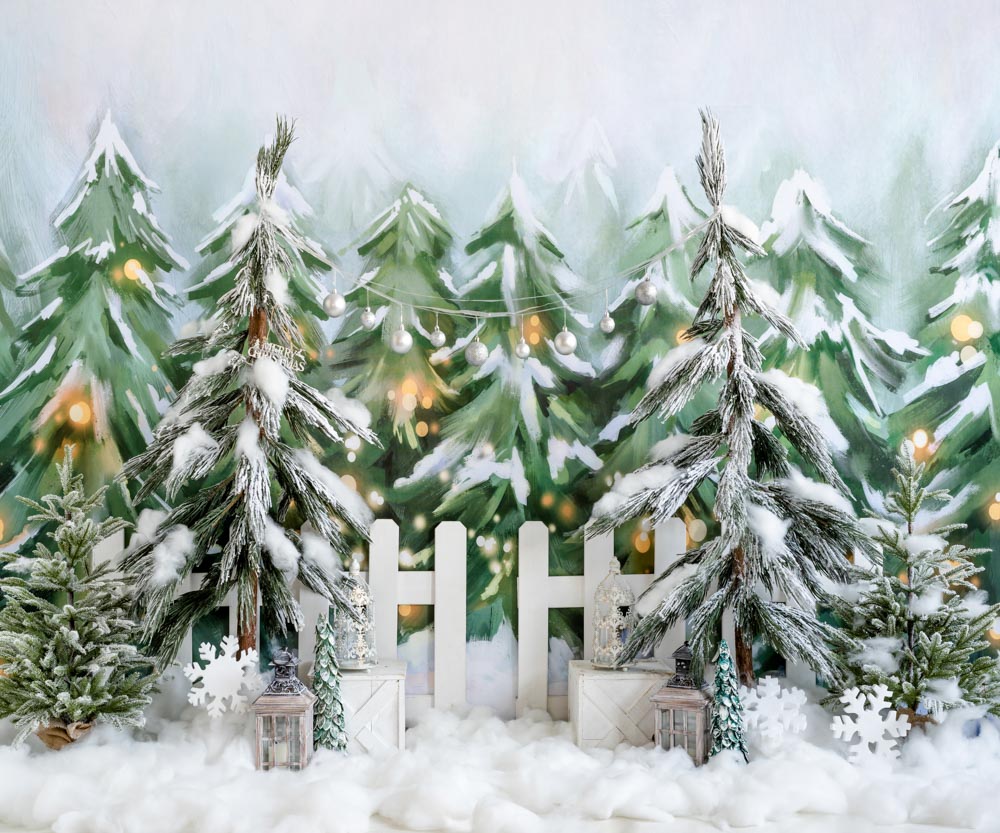 Kate Christmas Tree Backdrop Snow Forest Designed by Emetselch - Kate Backdrop AU