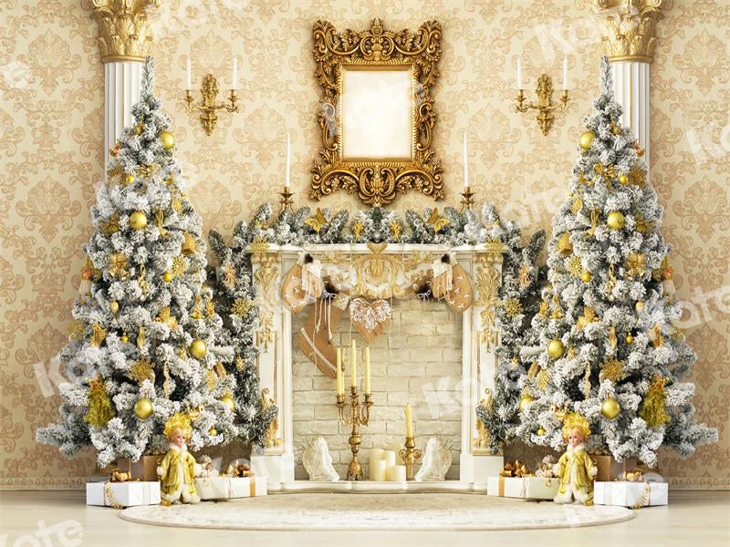 Kate Golden Christmas Backdrop Fireplace Candle for Photography - Kate Backdrop AU