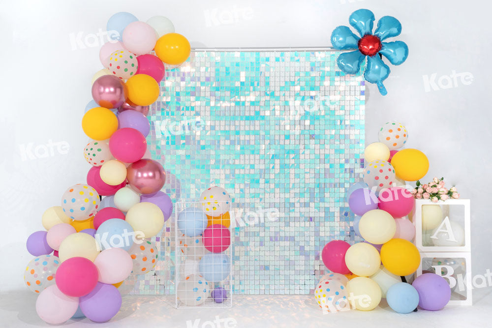 Kate Balloon Party Backdrop Blue Flower Birthday Designed by Emetselch - Kate Backdrop AU