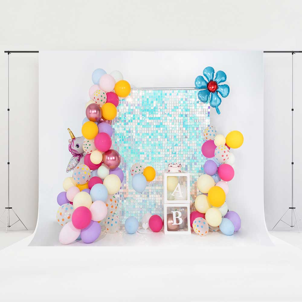 Kate Balloon Party Backdrop Blue Flower Birthday Unicorn Designed by Emetselch - Kate Backdrop AU