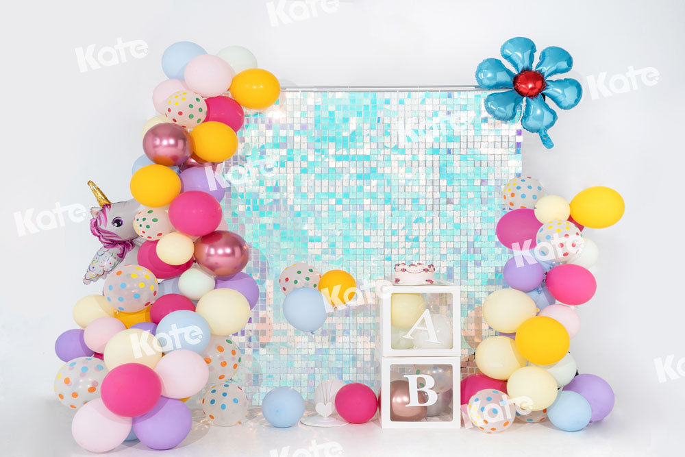 Kate Balloon Party Backdrop Blue Flower Birthday Unicorn Designed by Emetselch - Kate Backdrop AU