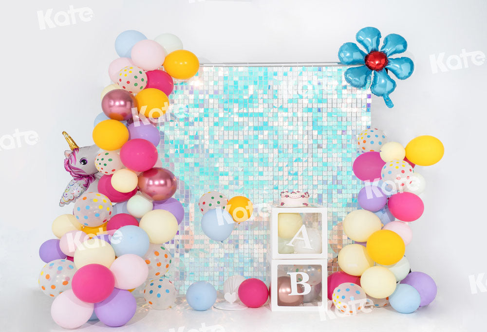 Kate Balloon Party Backdrop Blue Flower Birthday Unicorn Designed by Emetselch - Kate Backdrop AU