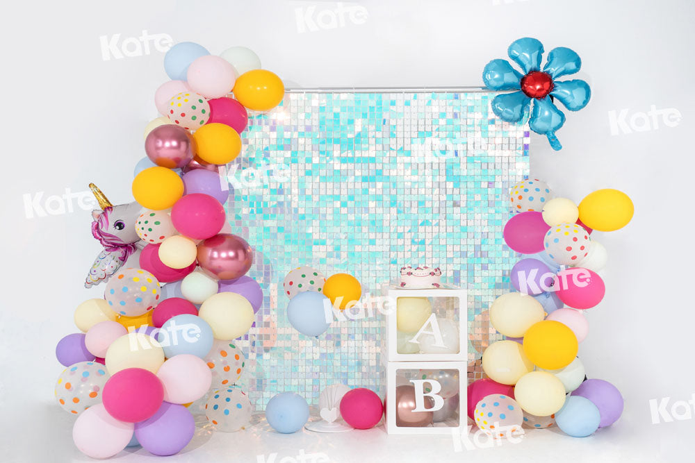 Kate Balloon Party Backdrop Blue Flower Birthday Unicorn Designed by Emetselch - Kate Backdrop AU