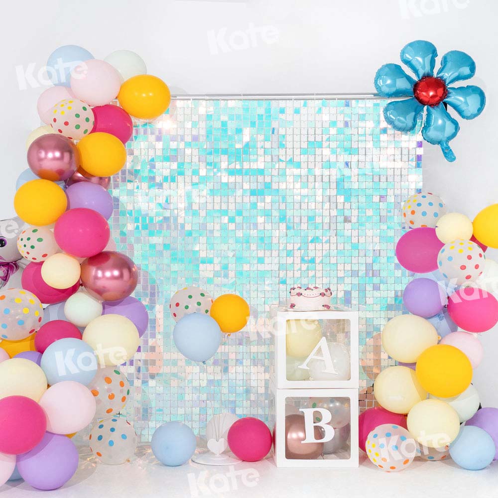 Kate Balloon Party Backdrop Blue Flower Birthday Unicorn Designed by Emetselch - Kate Backdrop AU