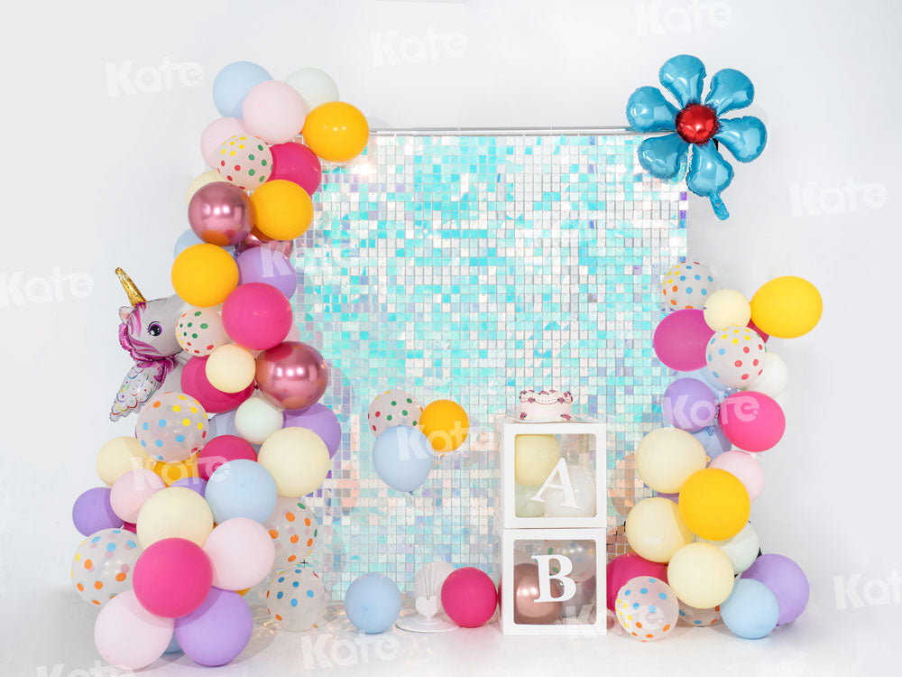 Kate Balloon Party Backdrop Blue Flower Birthday Unicorn Designed by Emetselch - Kate Backdrop AU