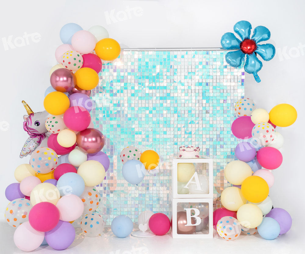 Kate Balloon Party Backdrop Blue Flower Birthday Unicorn Designed by Emetselch - Kate Backdrop AU