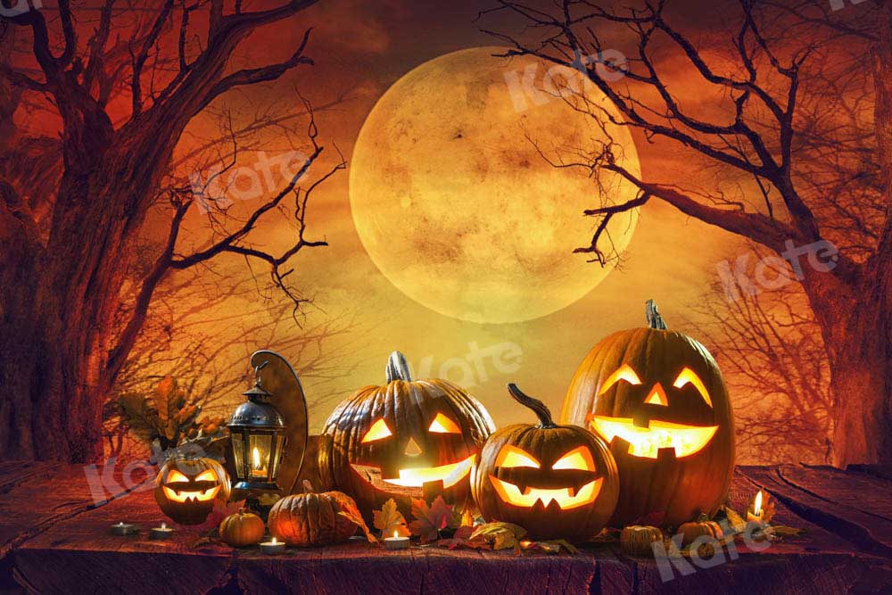 Kate Halloween Night Backdrop Pumpkin Moon Designed by Chain Photography - Kate Backdrop AU
