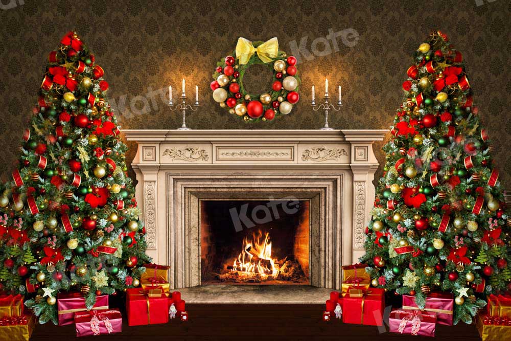 Kate Christmas Tree Fireplace Backdrop Winter Gift Designed by Chain Photography - Kate Backdrop AU