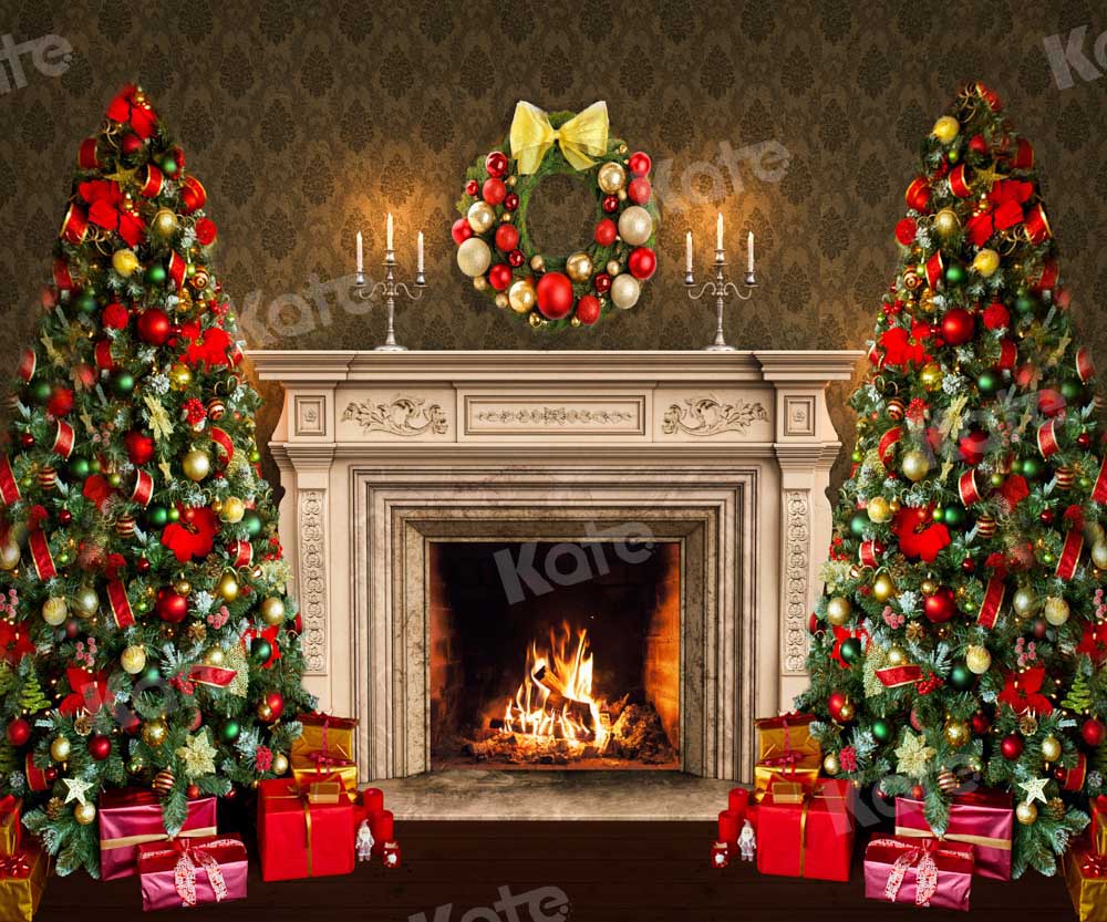 Kate Christmas Tree Fireplace Backdrop Winter Gift Designed by Chain Photography - Kate Backdrop AU