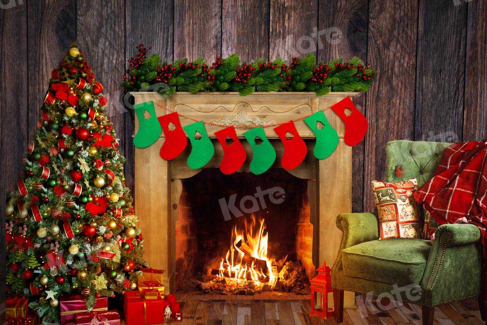 Kate Christmas Atmosphere Backdrop Sock Fireplace Designed by Chain Photography - Kate Backdrop AU