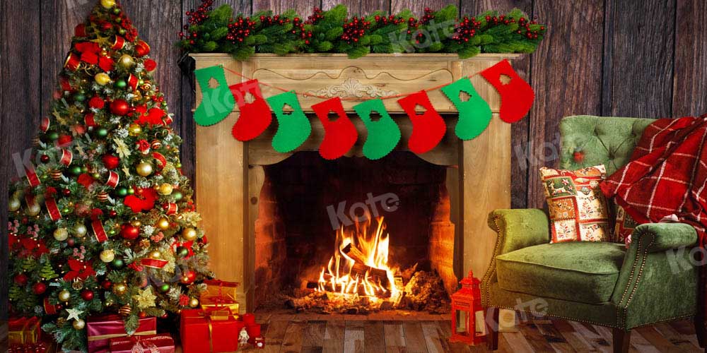 Kate Christmas Atmosphere Backdrop Sock Fireplace Designed by Chain Photography - Kate Backdrop AU