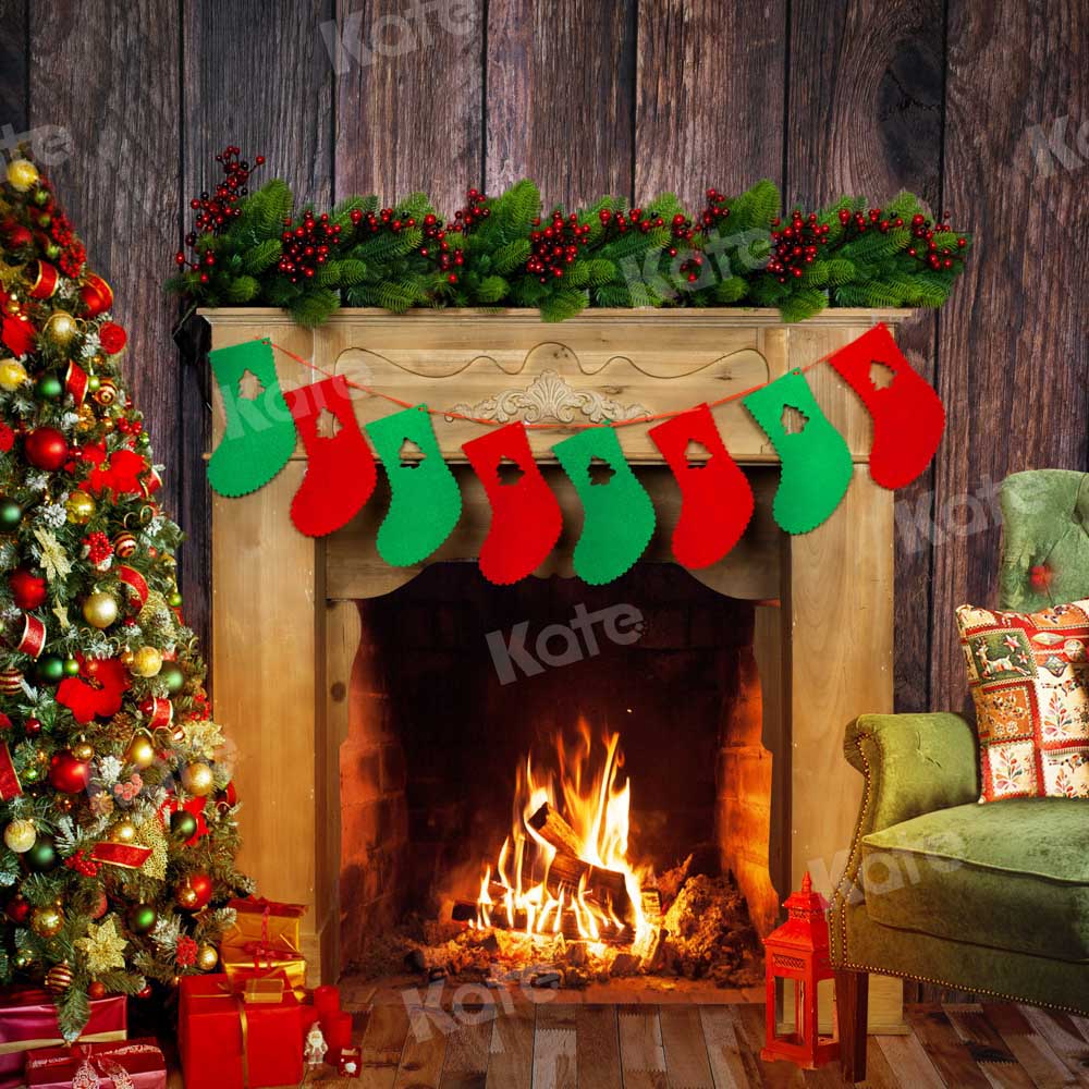 Kate Christmas Atmosphere Backdrop Sock Fireplace Designed by Chain Photography - Kate Backdrop AU