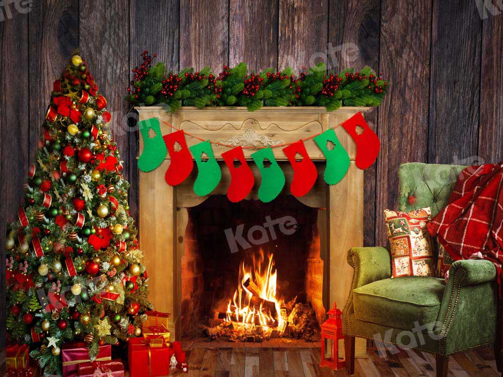 Kate Christmas Atmosphere Backdrop Sock Fireplace Designed by Chain Photography - Kate Backdrop AU