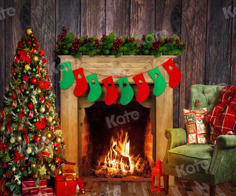 Kate Christmas Atmosphere Backdrop Sock Fireplace Designed by Chain Photography - Kate Backdrop AU