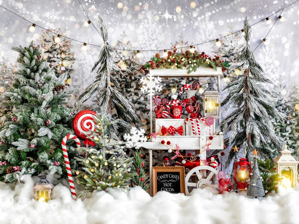 Kate Christmas Tree Backdrop Snow Hot Cocoa Designed by Chain Photography - Kate Backdrop AU