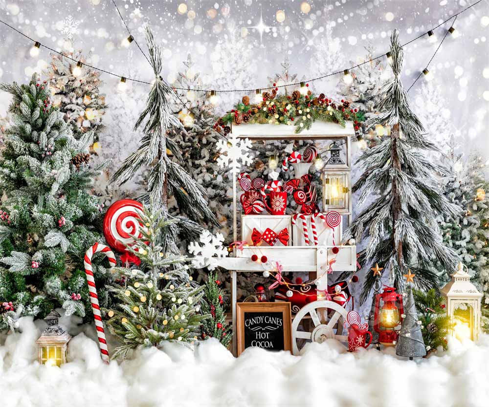 Kate Christmas Tree Backdrop Snow Hot Cocoa Designed by Chain Photography - Kate Backdrop AU