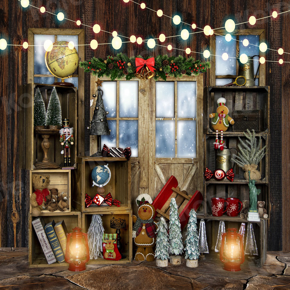 Kate Christmas Backdrop Gingerbread Chalet Lamp Candy for Photography - Kate Backdrop AU