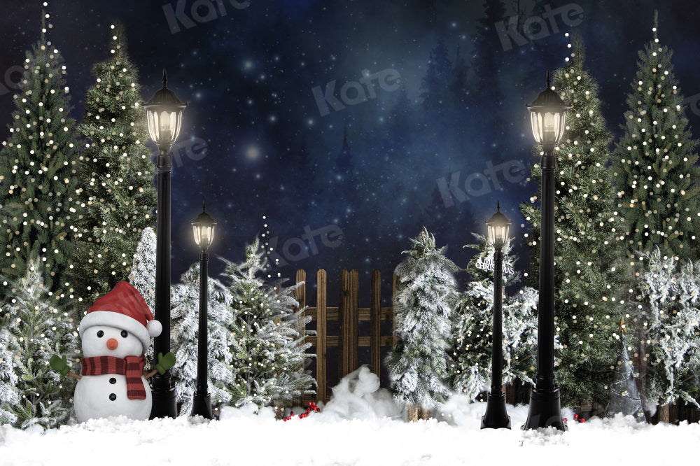 Kate Christmas Backdrop Snow Tree Night Snowman for Photography - Kate Backdrop AU