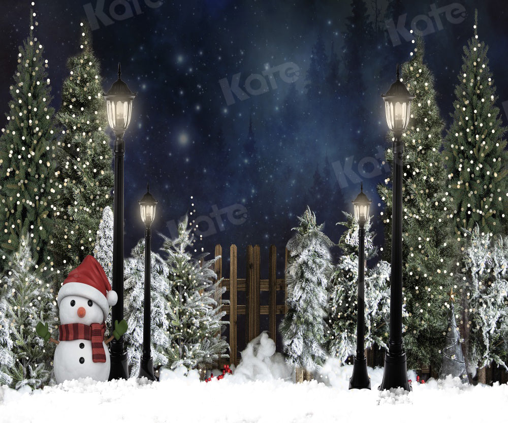Kate Christmas Backdrop Snow Tree Night Snowman for Photography - Kate Backdrop AU