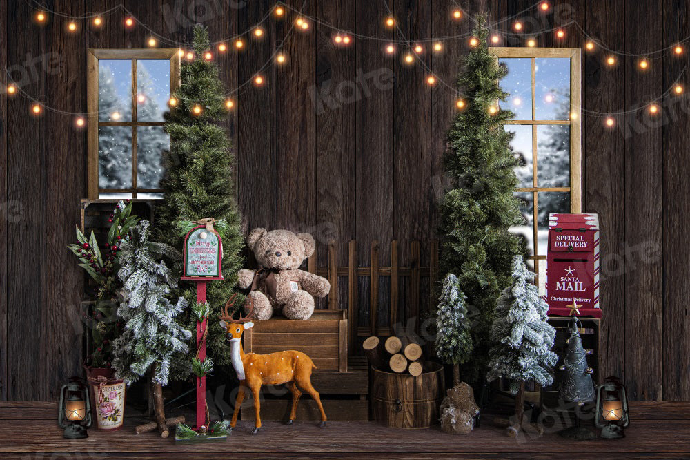 Kate Christmas Wood Backdrop Window Indoor Snow for Photography - Kate Backdrop AU