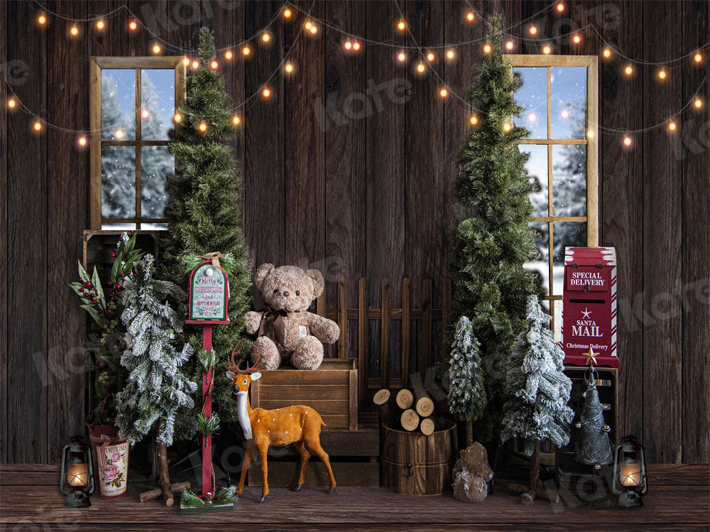 Kate Christmas Wood Backdrop Window Indoor Snow for Photography - Kate Backdrop AU