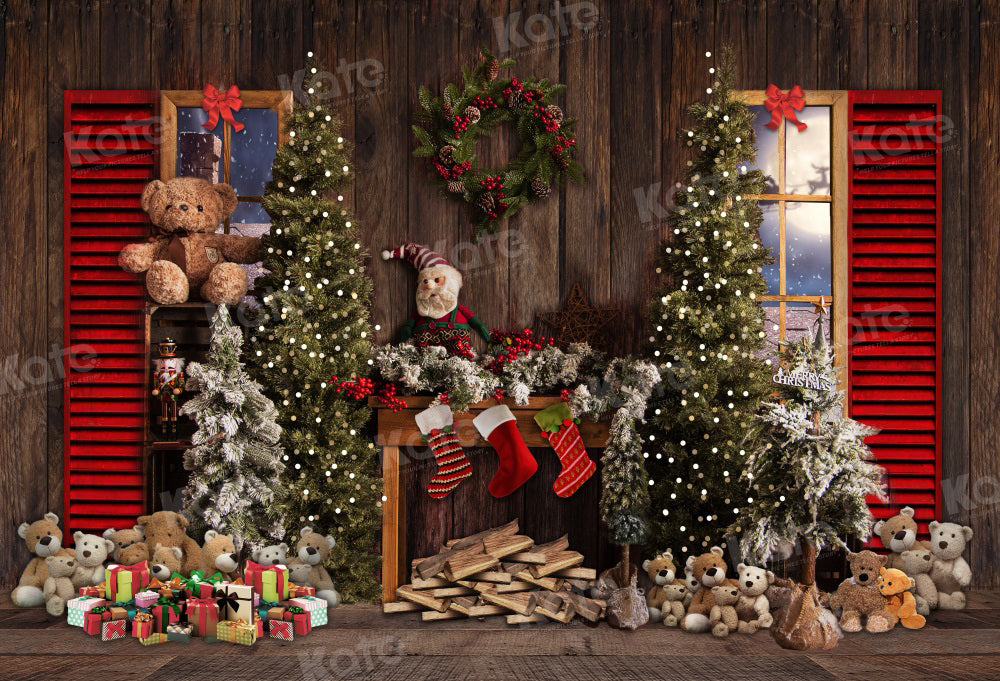 Kate Christmas Tree Backdrop Gift Window Santa Claus for Photography - Kate Backdrop AU
