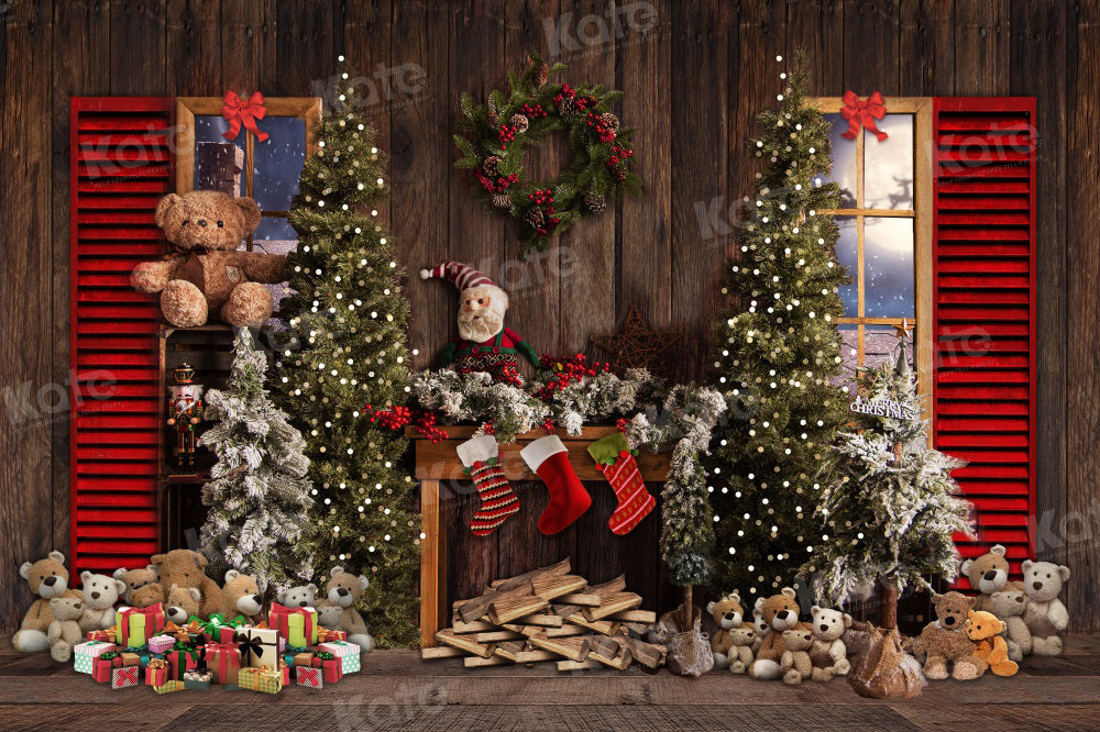 Kate Christmas Tree Backdrop Gift Window Santa Claus for Photography - Kate Backdrop AU