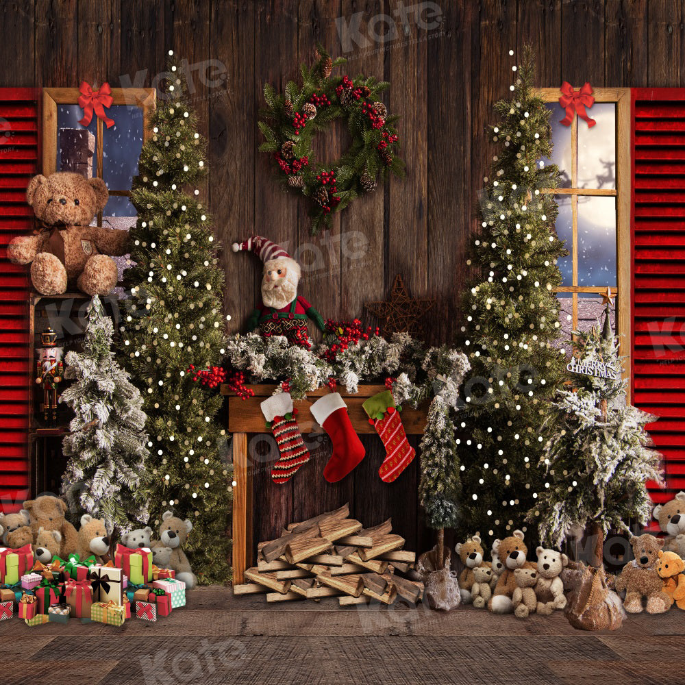 Kate Christmas Tree Backdrop Gift Window Santa Claus for Photography - Kate Backdrop AU