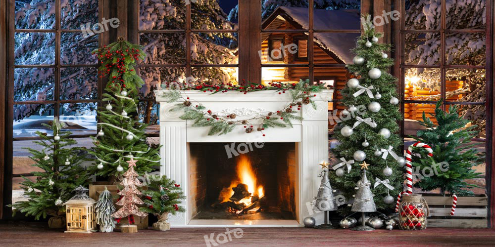 Kate Christmas Eve Backdrop Fireplace Snow Scene Designed by Emetselch - Kate Backdrop AU