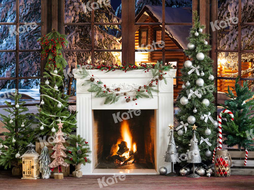 Kate Christmas Eve Backdrop Fireplace Snow Scene Designed by Emetselch - Kate Backdrop AU